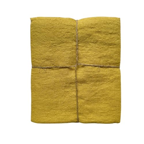 JOWOLLINA Feines Waffelpique Badetuch Saunatuch Leinen Stonewashed (Mustard Yellow, 30x30 cm) von JOWOLLINA