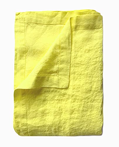 JOWOLLINA Laken Bettlaken Überwurf mit Briefecken 100% Leinen Soft Washed Finish180 g/m2 (265x280 cm, Yellow) von JOWOLLINA