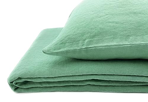 JOWOLLINA Natur Leinen Bettwäsche-Set Soft Washed Finish 180 g/m2 (Basil, 155x220 cm, 40x80 cm) von JOWOLLINA