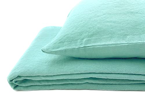 JOWOLLINA Natur Leinen Bettwäsche-Set Soft Washed Finish 180 g/m2 (Beach Glass, 135x200 cm, 40x80 cm) von JOWOLLINA