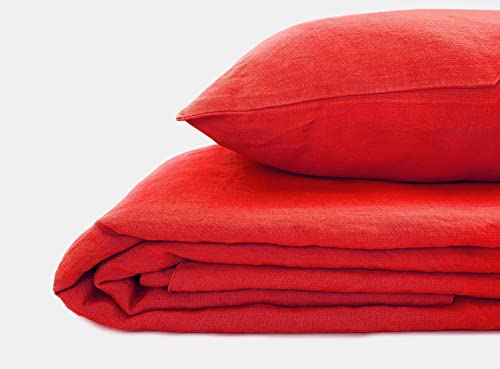 JOWOLLINA Natur Leinen Bettwäsche-Set Soft Washed Finish 180 g/m2 (Poinciana, 155x220 cm, 40x80 cm) von JOWOLLINA