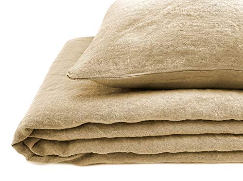 JOWOLLINA Natur Leinen Bettwäsche-Set Soft Washed Finish 180 g/m2 (Safari, 240x220 cm, 2St. 80x80 cm) von JOWOLLINA