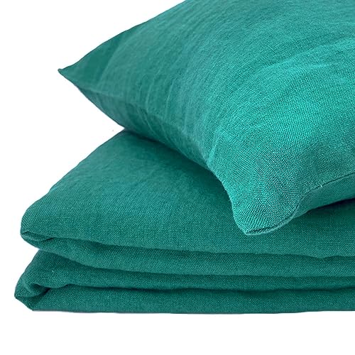 JOWOLLINA Natur Leinen Bettwäsche-Set Soft Washed Finish 180 g/m2 (Smaragdgrün, 240x220 cm, 2St. 40x80 cm) von JOWOLLINA