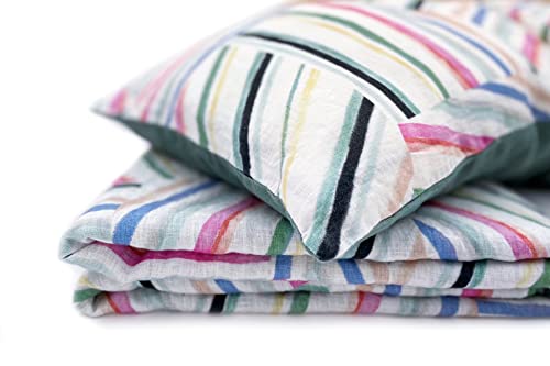 JOWOLLINA Natur Leinen Bettwäsche-Set Soft Washed Finish 180 g/m2 Doubleface (Stripe, 135x200 cm, 80x80 cm) von JOWOLLINA