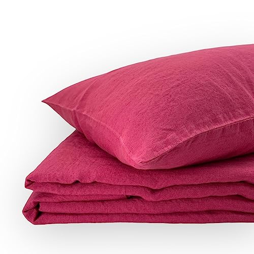 JOWOLLINA Natur Leinen Bettwäsche-Set Soft Washed Finish 180mg2 (Beeren, 155x220 cm, 40x80 cm) von JOWOLLINA