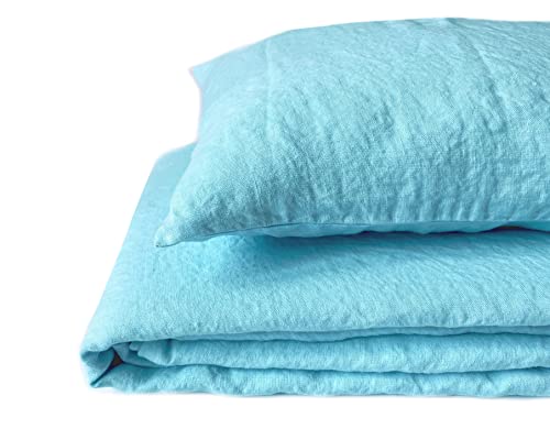 JOWOLLINA Natur Leinen Bettwäsche-Set Soft Washed Finish 180mg2 (Clearwater, 155x220 cm, 40x80 cm) von JOWOLLINA