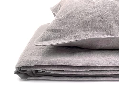 JOWOLLINA Natur Leinen Bettwäsche-Set Soft Washed Finish 180mg2 (Greige, 155x220 cm, 40x80 cm) von JOWOLLINA