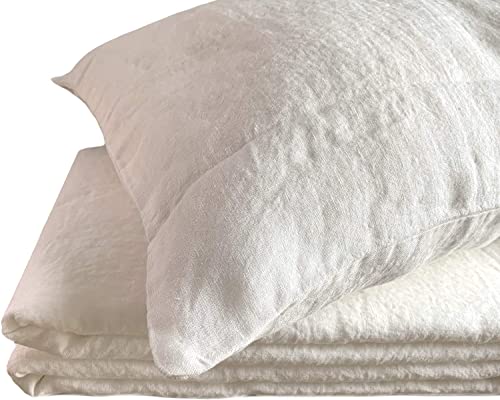 JOWOLLINA Natur Leinen Bettwäsche-Set Soft Washed Finish 180mg2 (Off White Soft, 135x200 cm, 50x70 cm) von JOWOLLINA