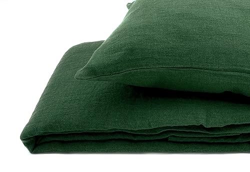 JOWOLLINA Natur Leinen Bettwäsche-Set Soft Washed Finish 180mg2 (Waldgrün, 200x200 cm, 2St. 40x80 cm) von JOWOLLINA