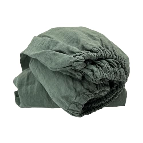 JOWOLLINA Spannbettlaken aus 100% Leinen Stonewashed (180 x 200+25 cm, Smokey Basil) von JOWOLLINA
