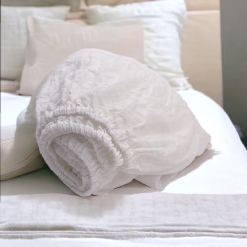 JOWOLLINA Spannbettlaken aus 100% Leinen Stonewashed (Off White Soft, 140 x 200+30 cm) von JOWOLLINA