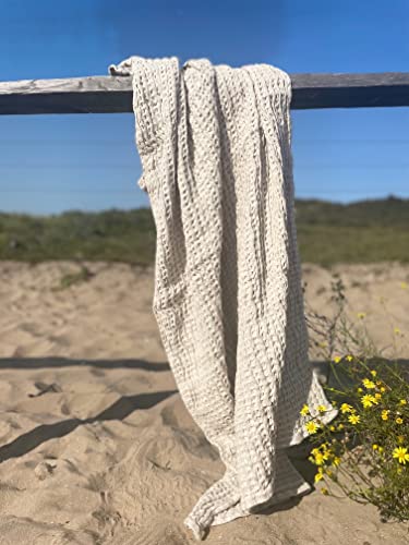 JOWOLLINA Waffelpique Duschtuch Badetuch Saunatuch Halbleinen Stonewashed Natur (65x90 cm) von JOWOLLINA