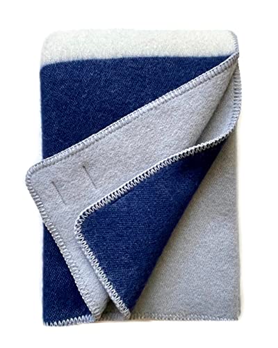 JOWOLLINA Wendedecke Plaid aus norwegischer Wolle 140 x 205cm Tricolor Square (Solid Blue) von JOWOLLINA