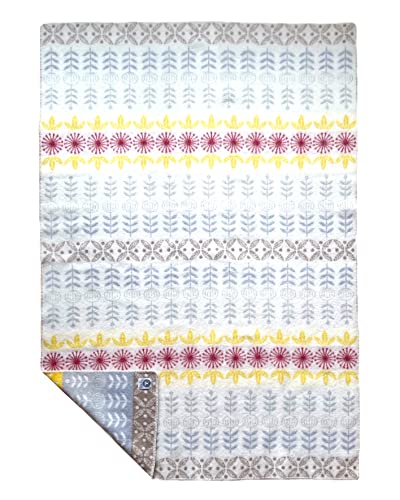 JOWOLLINA Wendedecke Wolldecke Plaid Kuscheldecke norwegische Wolle 130x200 cm (Folklore floral Gelb Mohn) von JOWOLLINA