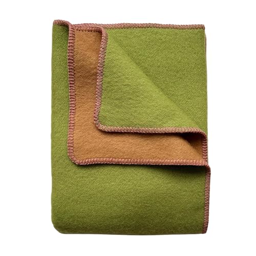 JOWOLLINA WoolOnly Doubleface Wendedecke Plaid aus norwegischer Wolle 130×200 cm (Green Camel/Pink) von JOWOLLINA