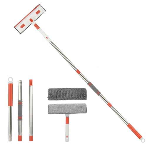 Fensterwischer mit Silikonabzieher & Mikrofaserschrubber, 140cm Professionelles Fensterputzer Set, 2 in 1 Fensterreiniger Set für Glas, Auto, Dusche, Spiegel, Bad von JOWOWER