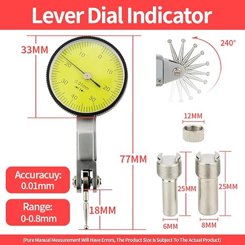 Messuhr, Hebelwirkung Messuhr Magnetfuß Halter Ständer Mikrometer Messwerkzeuge Messuhr Präzisionsindikatoren Messwerkzeug für 3D-Laboreinstellungen(0.8mm Dial Indicator) von JOXLOVER