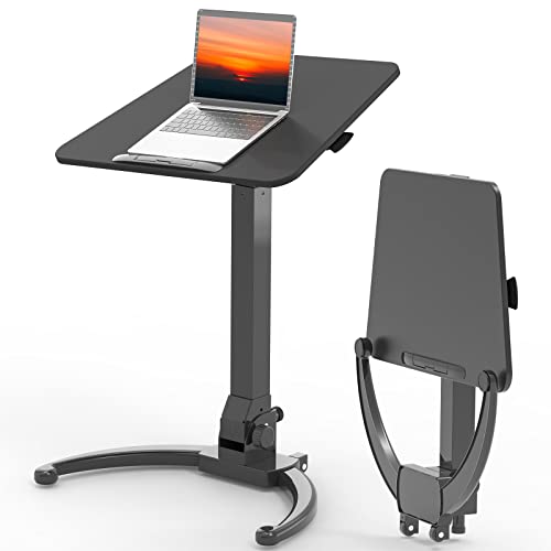 JOY worker Faltbarer mobiler Stehpult, Pneumatisch Höhenverstellbarer Sitzständer Schreibtisch, 90° Neigbarer Rolling Laptop Schreibtisch, Hält bis zu 10 kg, Schwarz von JOY worker