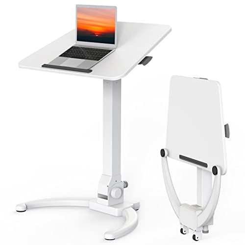 JOY worker Faltbarer mobiler Stehpult, Pneumatisch Höhenverstellbarer Sitzständer Schreibtisch, 90° Neigbarer Rolling Laptop Schreibtisch, Hält bis zu 10 kg, Weiß von JOY worker