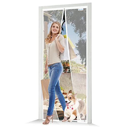 JOY2SEE Fliegengitter Balkontür Magnet 110x205cm, Aktualisierte Version Fliegengitter Tür, Weißer Magnetvorhang Insektenschutz, Ohne Bohren von JOY2SEE