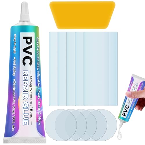 JOYAONE PVC Reparaturset für aufblasbare Luftmatratzen, 60ml wasserfester Kleber & Vinyl-Flicken für Pools, Boote, Zelte, Whirlpools, Hüpfburgen und Outdoor, flexibel und stark haftend von JOYAONE