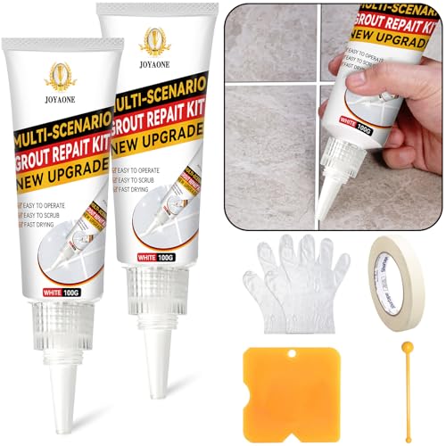 Weiß Fugenstift Verblasst Nicht und Blättert Nicht Leicht ab, 2 Packungen Fugenmasse,Fliesen Reparatur Set mit Fliesenmörtel und Spachtel, Einfach zu verwenden, Fugenweiss bad wasserfest(200g) von JOYAONE