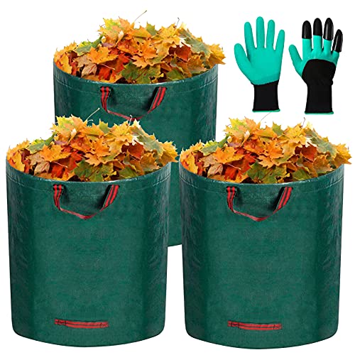 Gartensack,Gartenabfallsack,3 Stück 272L Selbsttragende Gartensack Abfallsack,Faltbar mit 4 extra starken Griffen,inkl 1 paar Gartenhandschuhe von JOYBOY