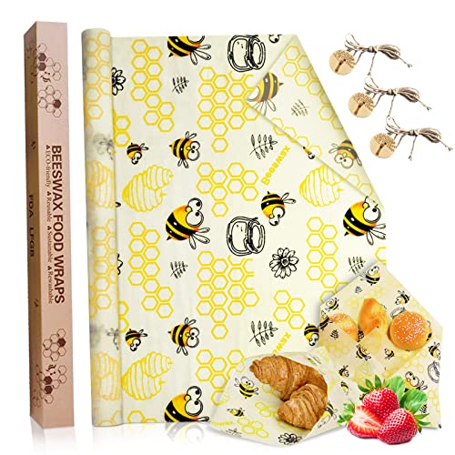 JOYBOY Bienenwachstücher,Bienenwachs-Wraps,Wiederverwendbare Bienenwachs Wraps Set aus 100*33 Wachspapier Nachhaltige Umweltfreundliche Wachstuch für Sandwiches Lebensmittel DIY Käse Obstverpackungen von JOYBOY