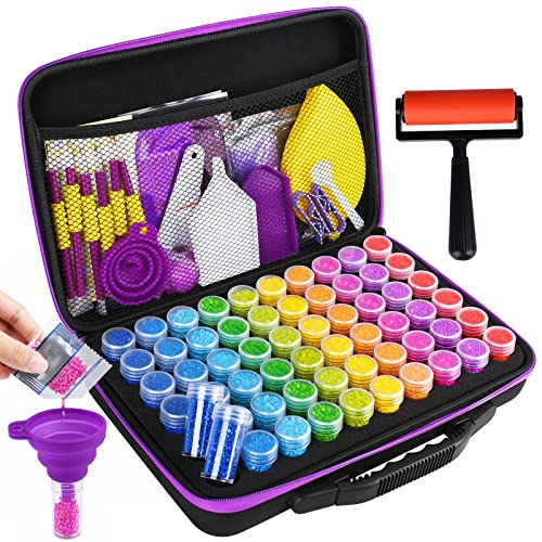 JOYBOY Diamond Painting Zubehör Boxen,Diamant Painting Aufbewahrungsbox,60 Fächer DIY Crystal Malerei Kit mit Koffer Trichter Pinzette Trichter Stickers,für Strass Perlen Nägel DIY Handwerk von JOYBOY