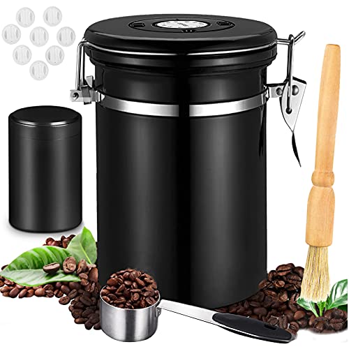 JOYBOY 1.8L Kaffeedose Luftdicht,Kaffeebohnen Behälter mit Datumsanzeige und Messlöffel für Kaffeepulver Tee Nüsse Kakao Aufbewahrung(Schwarz) von JOYBOY