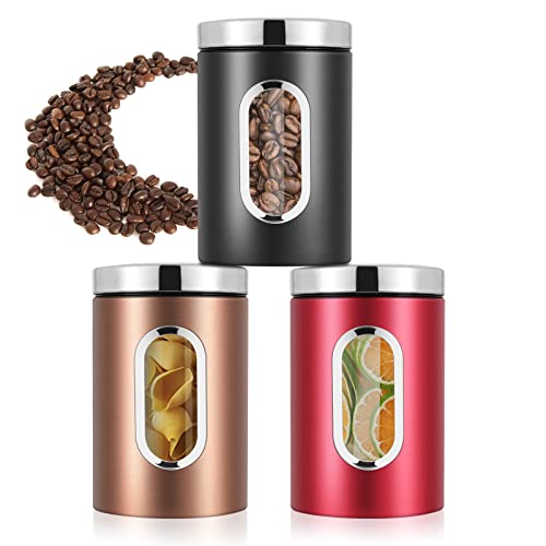 JOYBOY Vorratsdose,3 Stück Vorratsbehälter mit Sichtfenster,Aufbewahrung von Mehl Zucker Müsli Kaffee Tee|Metalldose mit luftdichtem Deckel von JOYBOY