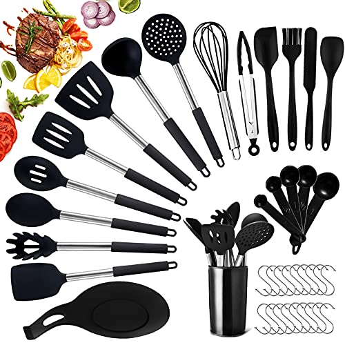 Küchenhelfer Set,Küchenutensilien,15 Stück Silikon Küchenhelfer Set,Antihaft Hitzebeständiger Silikonspatel Set,Küchenutensilien mit Edelstahlgriff,Satz Messlöffel von JOYBOY