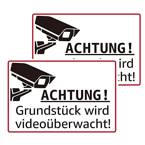 Achtung Videoüberwachung Schild, JOYCEMALL 2er Set Kameraüberwachung Videoüberwacht Einbruchschutz Warnschilder Hinweisschild aus PVC Hartschaumplatte mit Aufkleber 30x20cm von JOYCEMALL