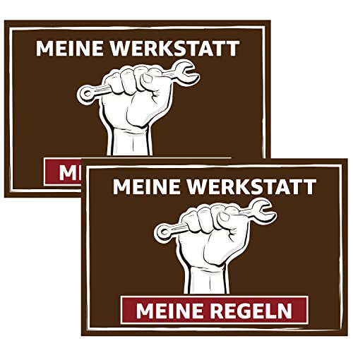 JOYCEMALL Werkstatt Schild als Geschenk für Papa, 2er Set Ortsschild Heimwerker Geschenkidee für Vater zum Vatertag Geburtstag Weihnachten aus PVC Hartschaumplatte mit Aufkleber 30x20cm von JOYCEMALL