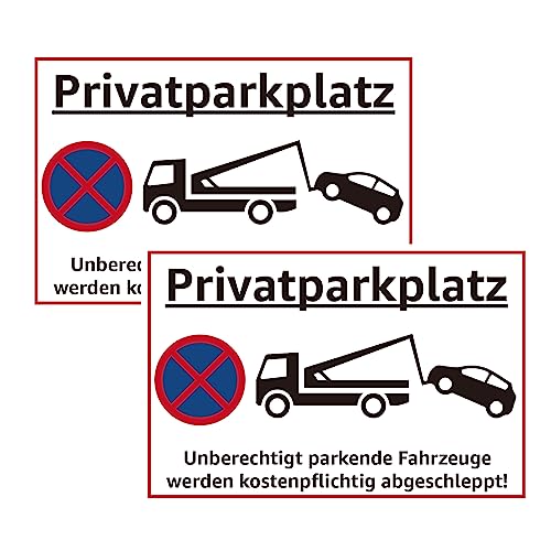 Privatparkplatz Schild, JOYCEMALL 2er Set Parken Verboten Warnschilder Hinweisschild Klares Zeichen für Privatgrundstück Parkverbot aus PVC Hartschaumplatte mit Aufkleber 30x20cm von JOYCEMALL