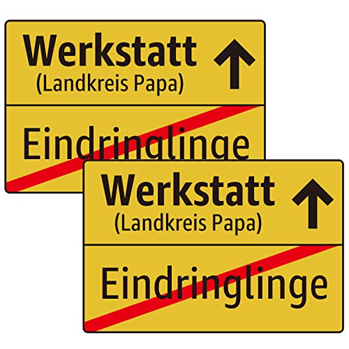 JOYCEMALL Werkstatt Schild als Geschenk für Papa, 2er Set Ortsschild Heimwerker Geschenkidee für Vater zum Vatertag Geburtstag Weihnachten aus PVC Hartschaumplatte mit Aufkleber 30x20cm von JOYCEMALL