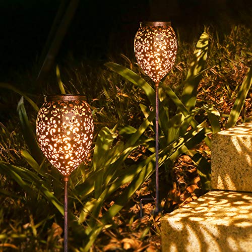 JOYCREATOR Metall 2 Stück Solarlampen für außen Garten mit IP65 Wasserdicht, Warmweiß LED Orientalische Solarleuchten Terrasse Balkon Weihnachten deko von JOYCREATOR