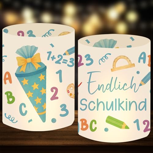 12 Windlicht Tischdeko Einschulung Junge, Endlich Schulkind 2025 Junge Deko, Schulanfang Deko mit Bunten Schultüte ABC, Geeignet für Teelichter oder Kerzen 12 Windlicht Tischdeko Einschulung Junge, Endlich Schulkind 2025 Junge Deko, Schulanfang Deko mit Bunten Schultüte ABC, Geeignet für Teelichter oder Kerzen von JOYEASE