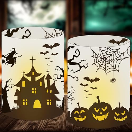 12 Windlicht Tischdeko Halloween Deko Innen Gruselig, Halloween Deko Kinder Geburtstag Party Set, Geeignet für Teelichter oder Kerzen von JOYEASE