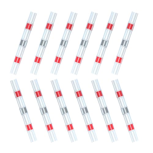 JOYELEC 100stk Kabelverbinder，Lötverbinder mit Schrumpfschlauch，22-18AWG(0.5mm²-1.0mm²) Wasserdicht Schrumpfverbinder，Schrumpfschweißen Stoßverbinder (100 Stücke rot in Säcken) von JOYELEC