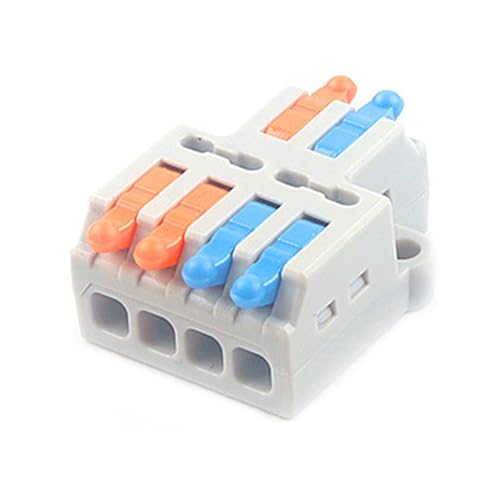 JOYELEC 12 Stück Verbindungsklemmen,D2-4 Schnellanschlussklemme Kabelverbinder,Kompakten Steckklemmen 2 Eingänge/4 Ausgänge, Kabel 0.08-2.5(4.0) mm²,250V,32A Leiter Klemme von JOYELEC