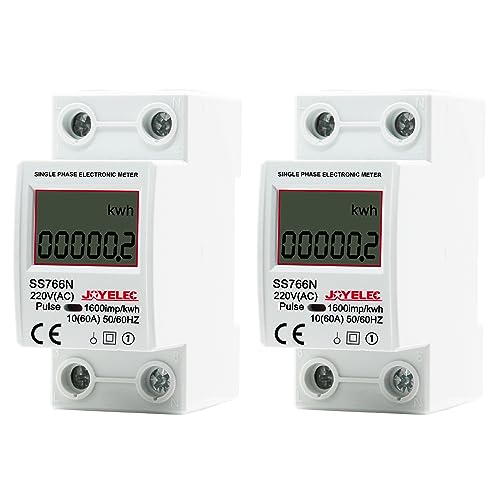 JOYELEC 2 STÜCK LCD Digitale 220V Stromzähler Hutschiene KWh Zähler 10(60) A 1-phasiger Wechselstromzähler 2-poliger 2P-DIN-Schienen-Stromzähler,zeigt nur kWh an,keine Hintergrundbeleuchtung von JOYELEC