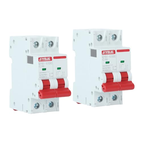 JOYELEC 2 Stück 10A Solar Photovoltaik Systeme Miniatur-Leistungsschutzschalter，2 Polig，DC500V für Solar Panels Pv Anlage Sicherungsautomat Trennschalter von JOYELEC