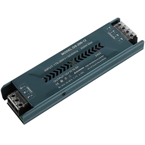 JOYELEC 200W 12V 16.5A LED Trafo Treiber Netzteil Schlankes LED-Schaltnetzteil für Heimtechnik Eingang Treiber Transformator AC230V auf DC12V Ausgang geeignet für Niederspannungs-Lichtleisten von JOYELEC