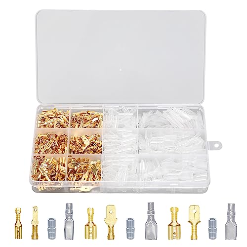 JOYELEC 520 Stück golden Kabelschuhe Set，Elektrische Flachsteckhülsen Quetschverbinder Crimpverbinder 2.8mm 4.8mm 6.3mm Flachstecker Anschlussklemmen Kits Kabelstecker mit Isolierhülse von JOYELEC