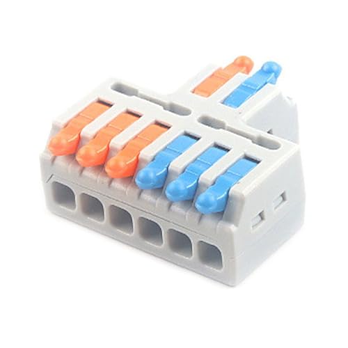 JOYELEC 9 Stück Verbindungsklemmen,D2-6 Schnellanschlussklemme Kabelverbinder,Kompakten Steckklemmen 2 Eingänge/6 Ausgänge, Kabel 0.08-2.5(4.0) mm²,250V,32A Leiter Klemme von JOYELEC