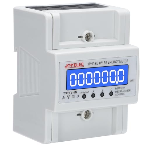 JOYELEC Dreiphasenzähler 3 Phasen 4Leiter 3x230V/400V 5–100A 50/60Hz Impulszähler Stromzähler digitaler LCD kalibriertes Stromverbrauchsmesser für DIN Hutschiene von JOYELEC