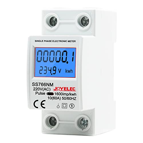 JOYELEC LCD Digitale 220V Stromzähler Hutschiene KWh Zähler 10(60) A 1-phasiger Wechselstromzähler 2-poliger 2P-DIN-Schienen-Stromzähler，Anzeige von Stromverbrauch, Leistung,Spannung und Strom von JOYELEC