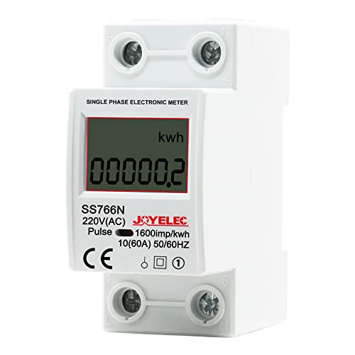 JOYELEC LCD Digitale 220V Stromzähler Hutschiene KWh Zähler 10(60) A 1-phasiger Wechselstromzähler 2-poliger 2P-DIN-Schienen-Stromzähler，zeigt nur kWh an, keine Hintergrundbeleuchtung von JOYELEC