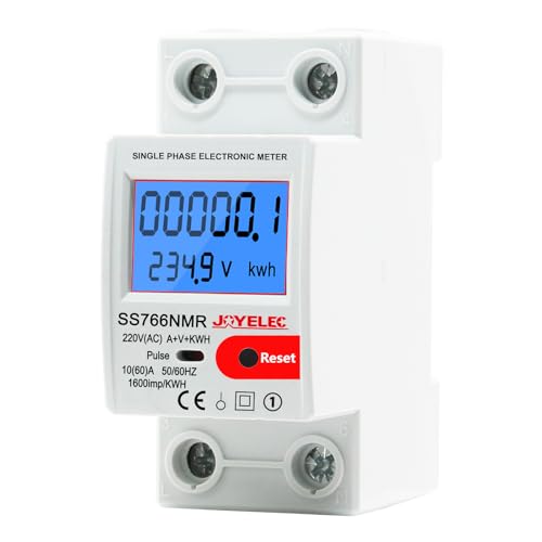 JOYELEC LCD Digitale 220V Zurücksetzbar Stromzähler Hutschiene KWh Zähler 10(60) A 1-phasiger Wechselstromzähler2P-DIN-Schienen-Stromzähler，Anzeige von Stromverbrauch, Leistung,Spannung und Strom von JOYELEC